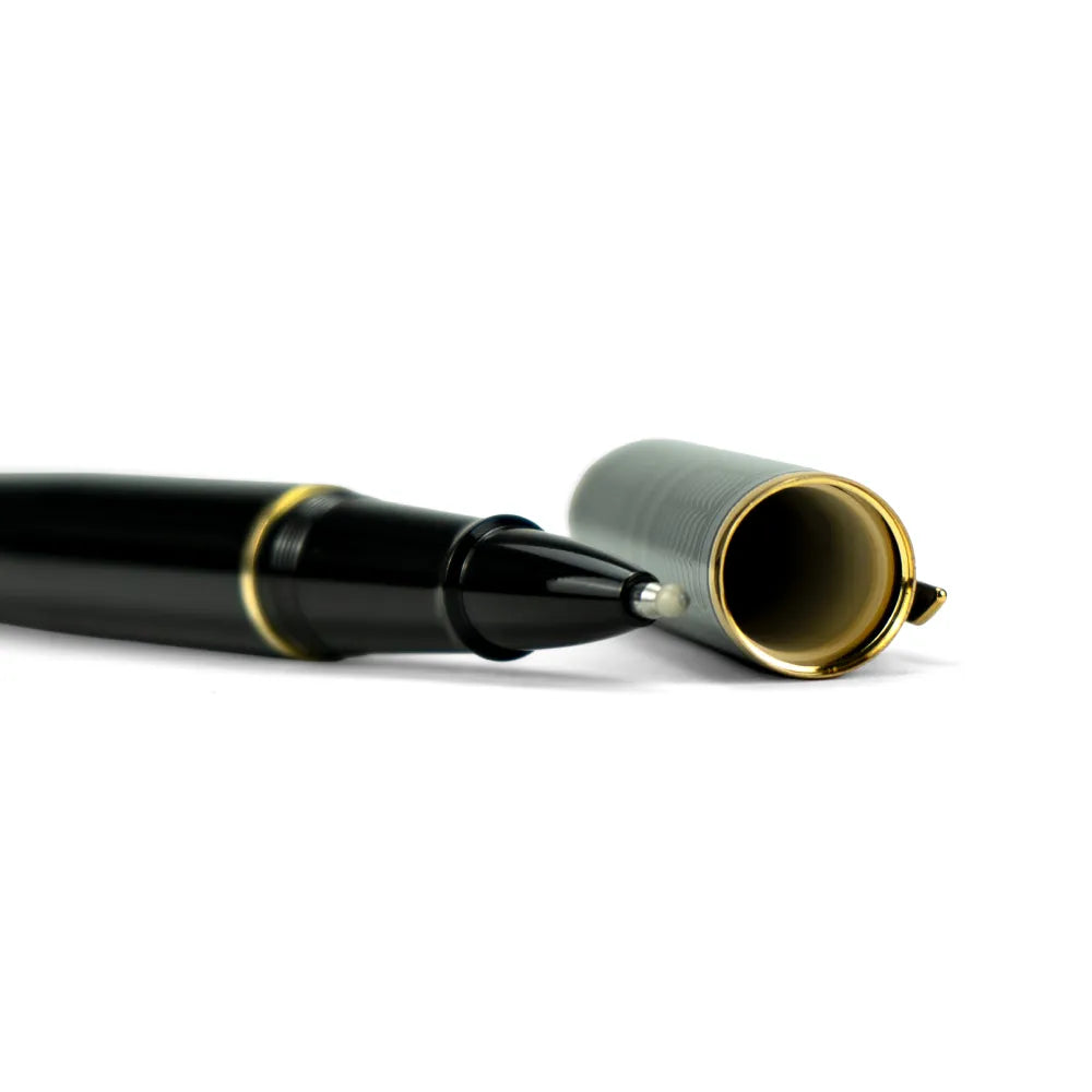 Arabic Traditional Bisht Design Metal Pens, Glossy Black with Gold Outline
