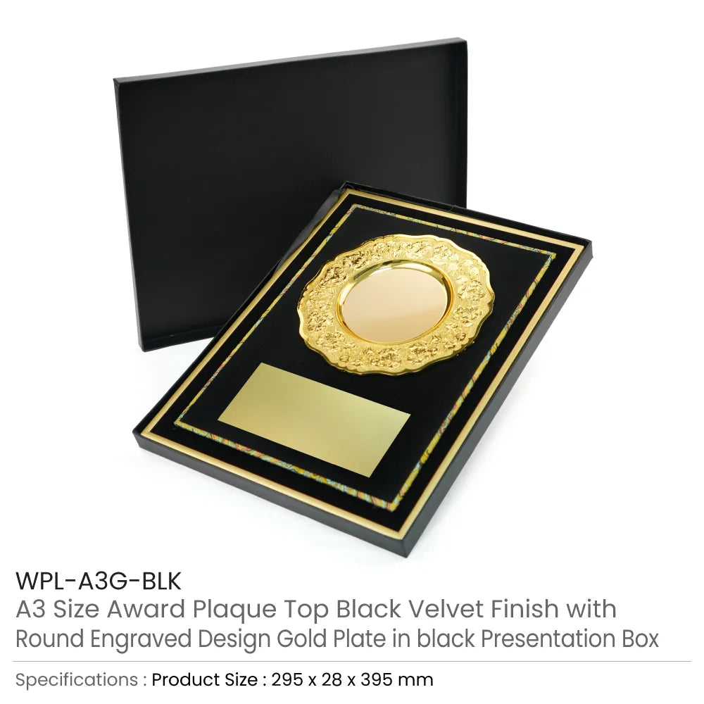 Aluminum Award Plaque A3 Size with Stand & Gold Plate in Presentation Box