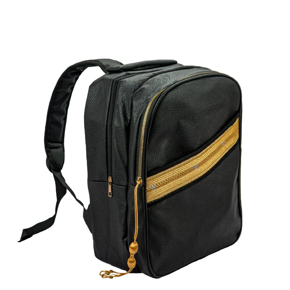 PU leather backpack with Arabic traditional gold Bisht design