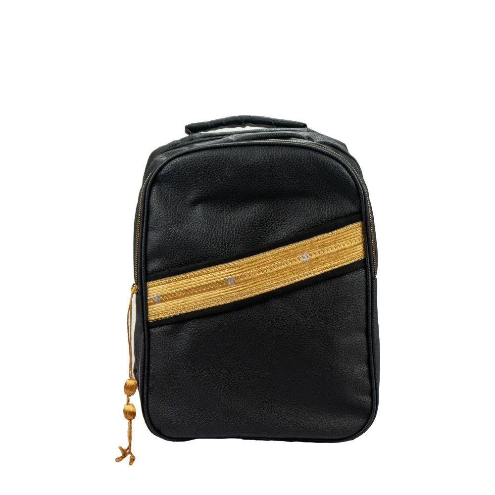 Front view of the Bisht design PU leather backpack