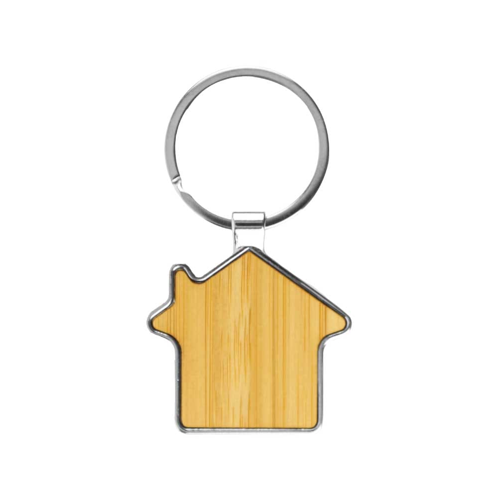 50 Bamboo & Metal Keychain House Shaped
