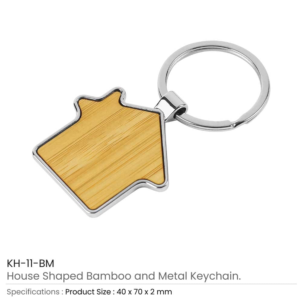 50 Bamboo & Metal Keychain House Shaped