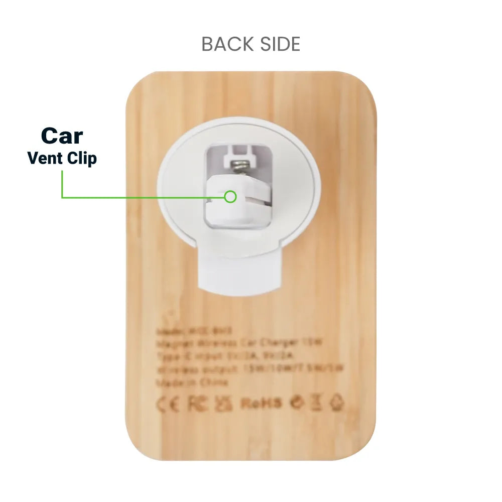 Bamboo Wireless Car Charger 15W Fast Charging & Type C