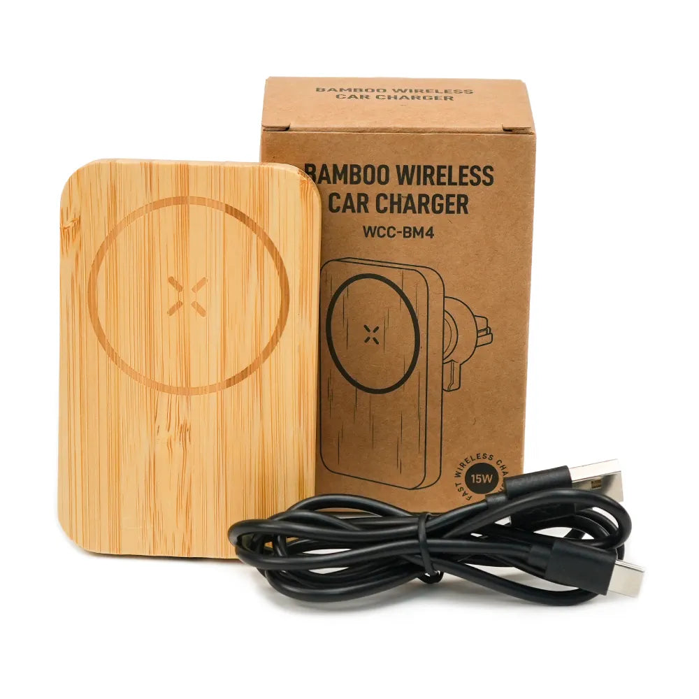 Bamboo Wireless Car Charger 15W Fast Charging & Type C