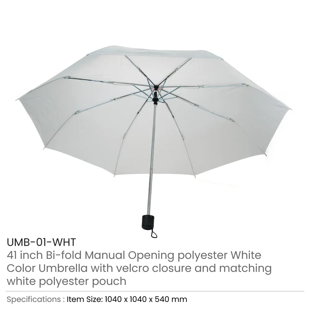 Bi-Fold Umbrella in White with Velcro Closure and Pouch
