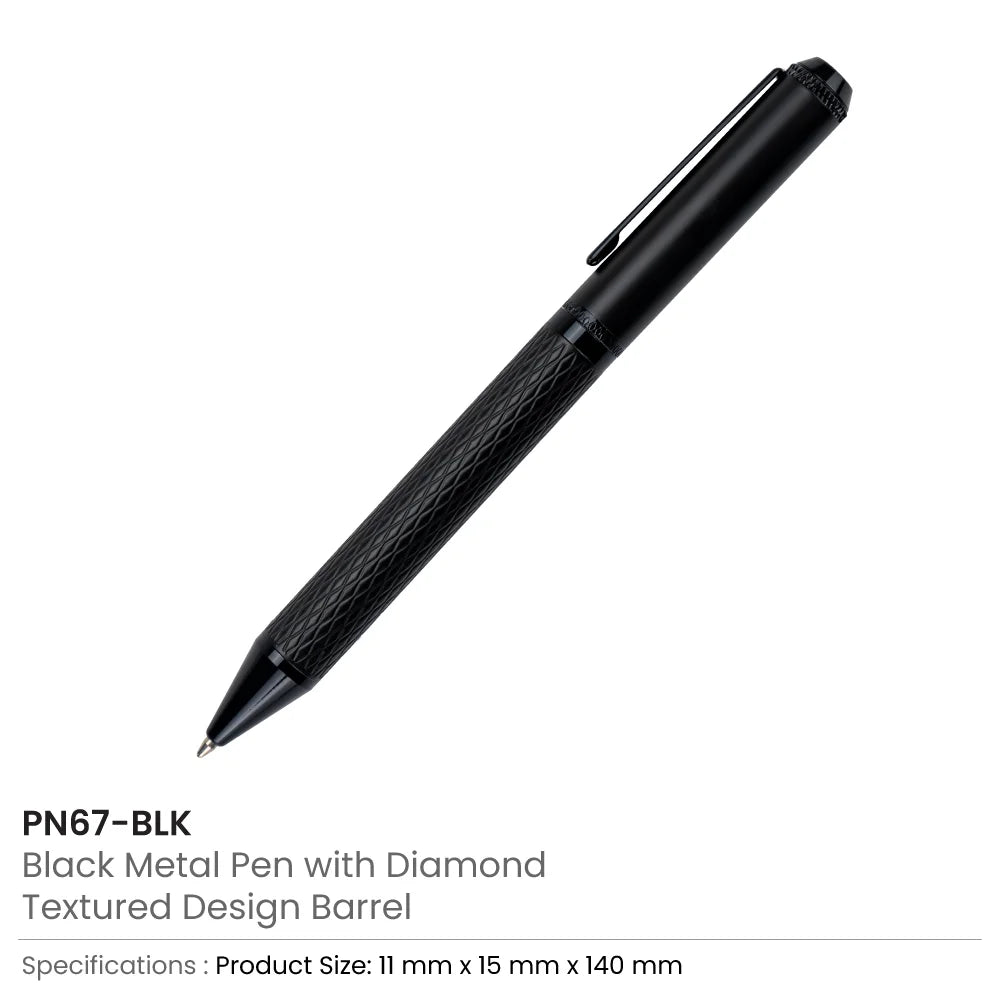 Black Metal Pens with Diamond Textured Design Barrel