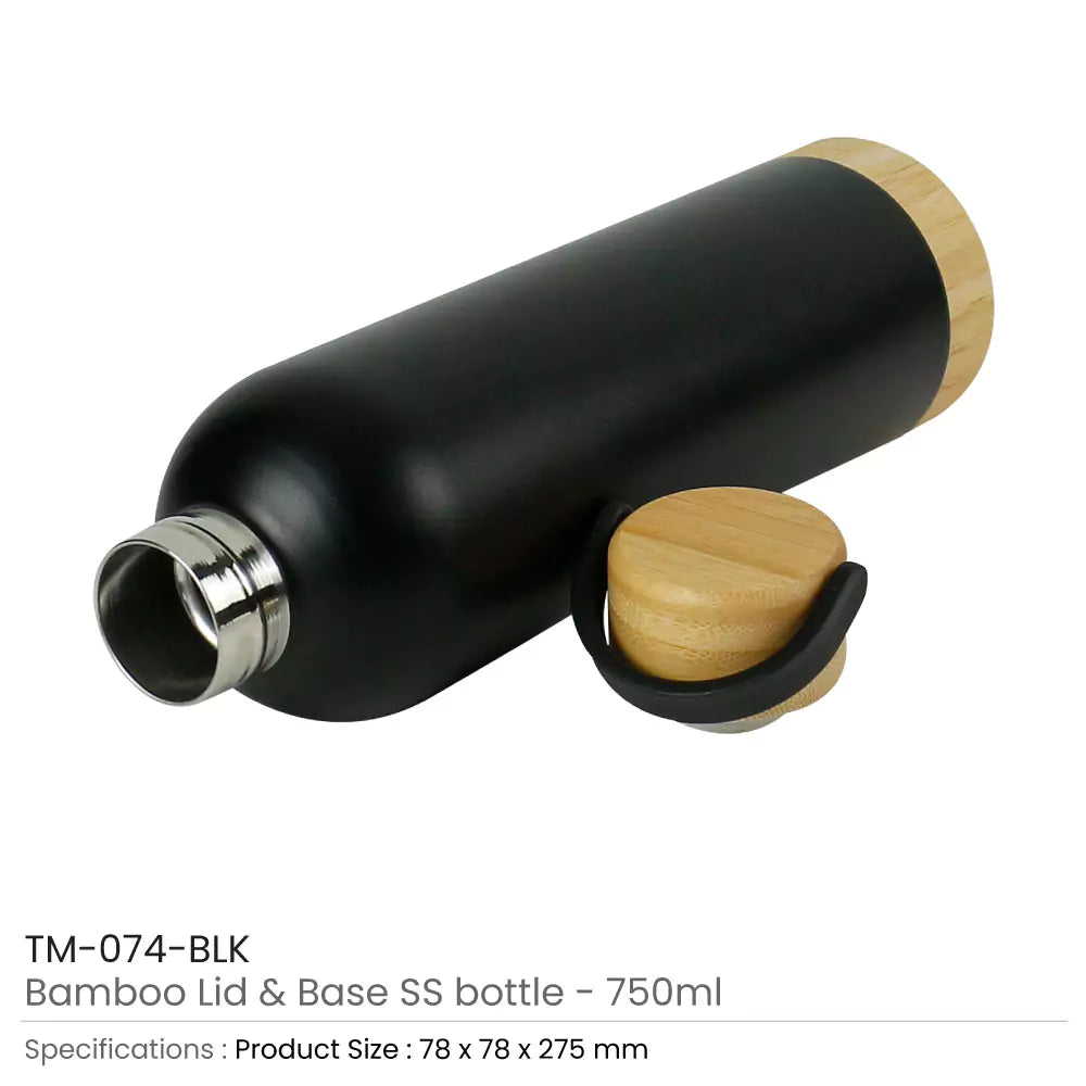 Double Wall SS Bottles with Bamboo Base & Lid 750 ml