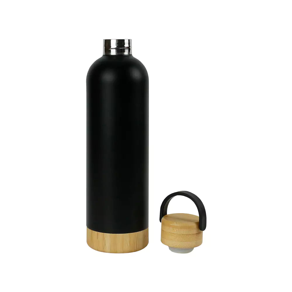 Double Wall SS Bottles with Bamboo Base & Lid 750 ml