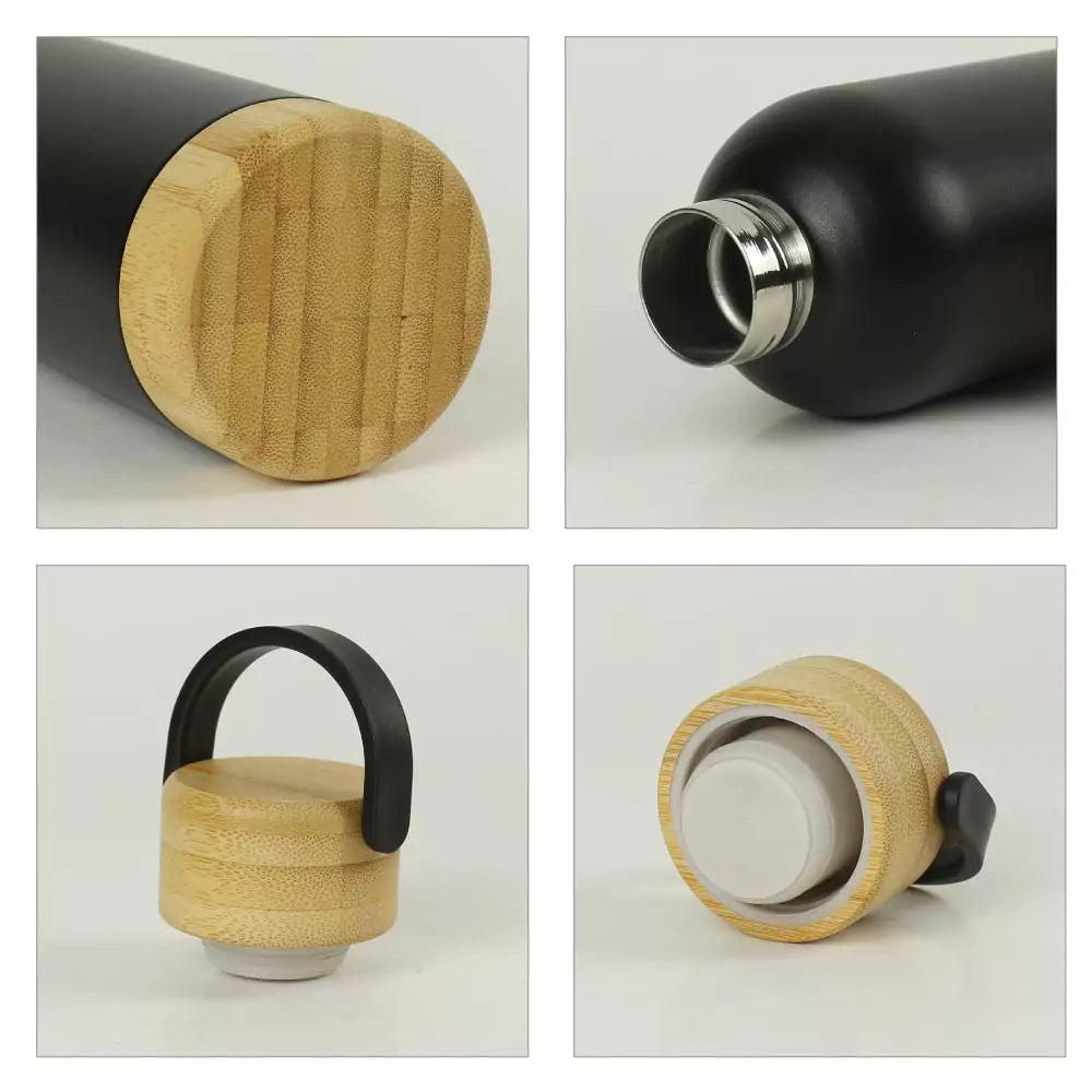 Double Wall SS Bottles with Bamboo Base & Lid 750 ml