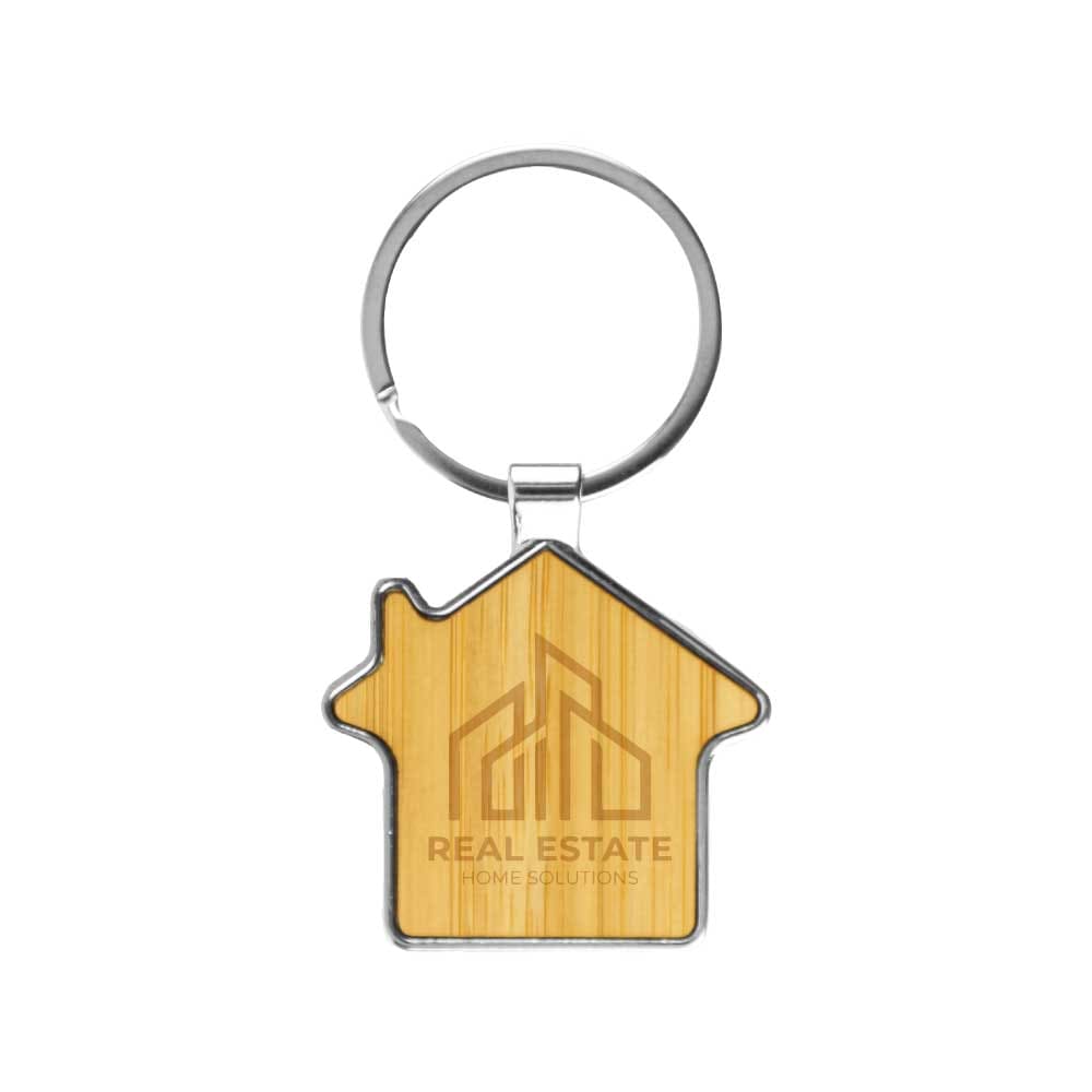 50 Bamboo & Metal Keychain House Shaped