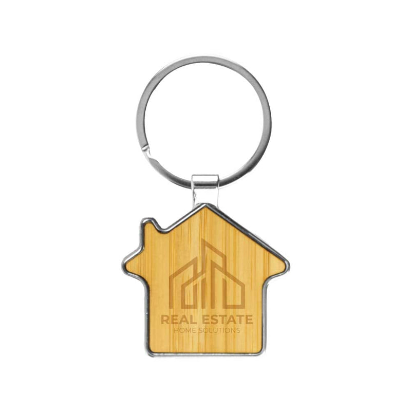 250 Bamboo & Metal Keychain House Shaped