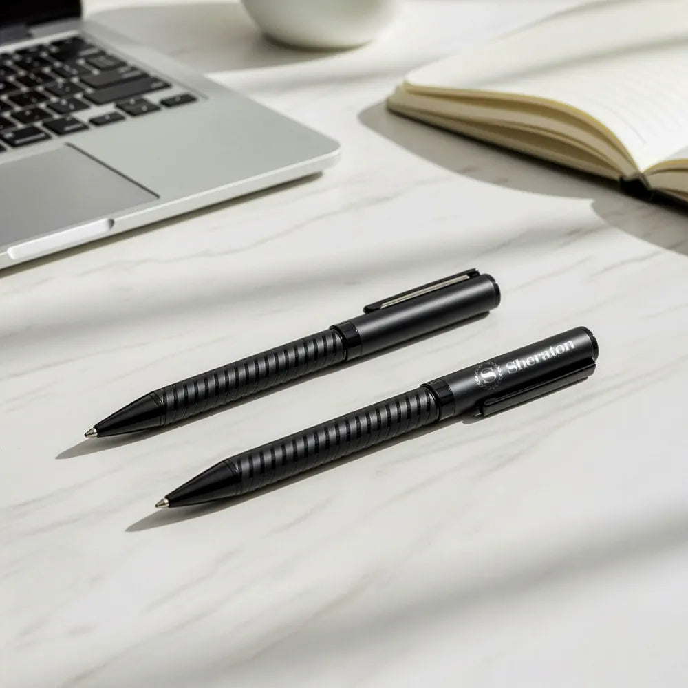 Black Metal Pens with Spiral Design Barrel