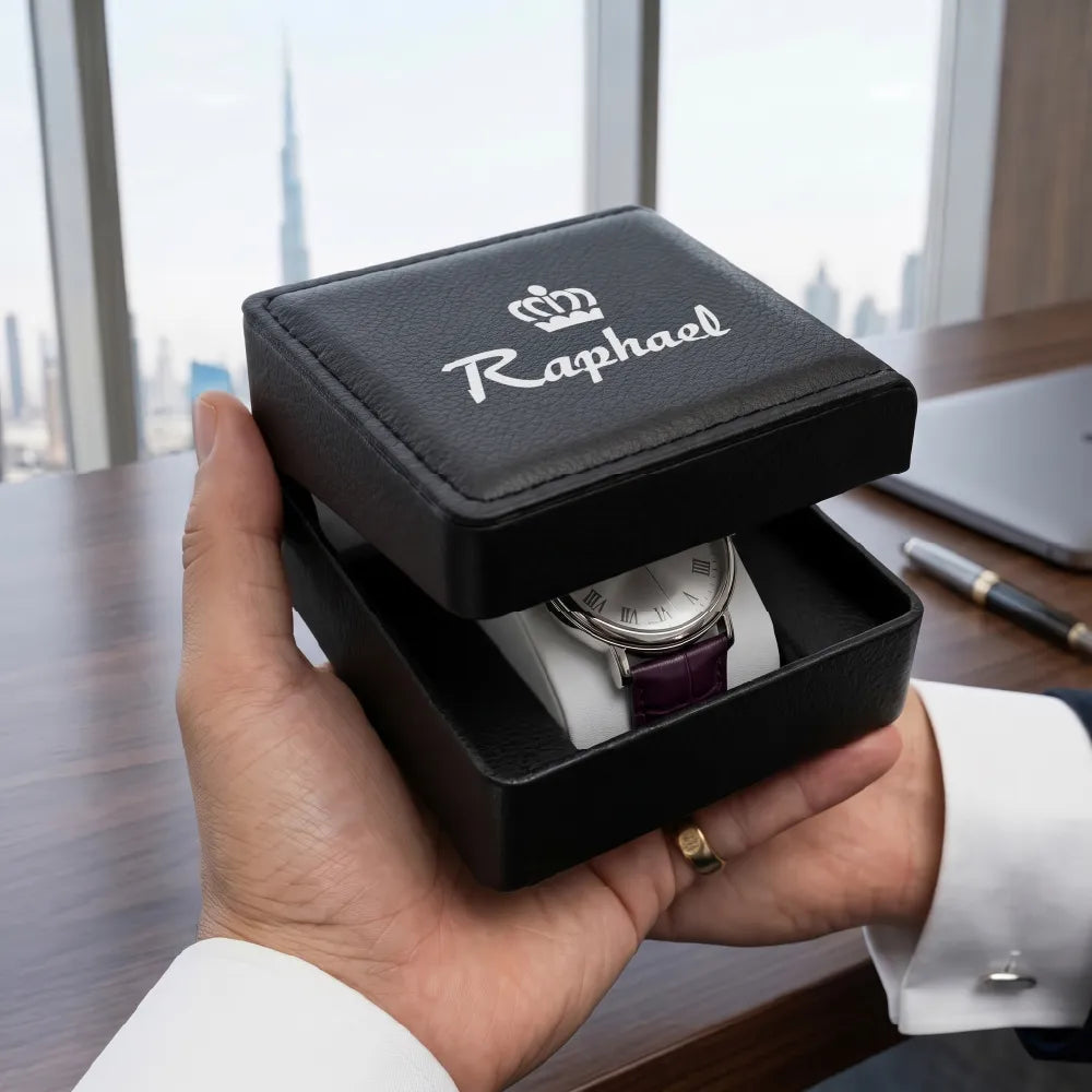 Premium PU Leather Single Watch Gift Box - branding example