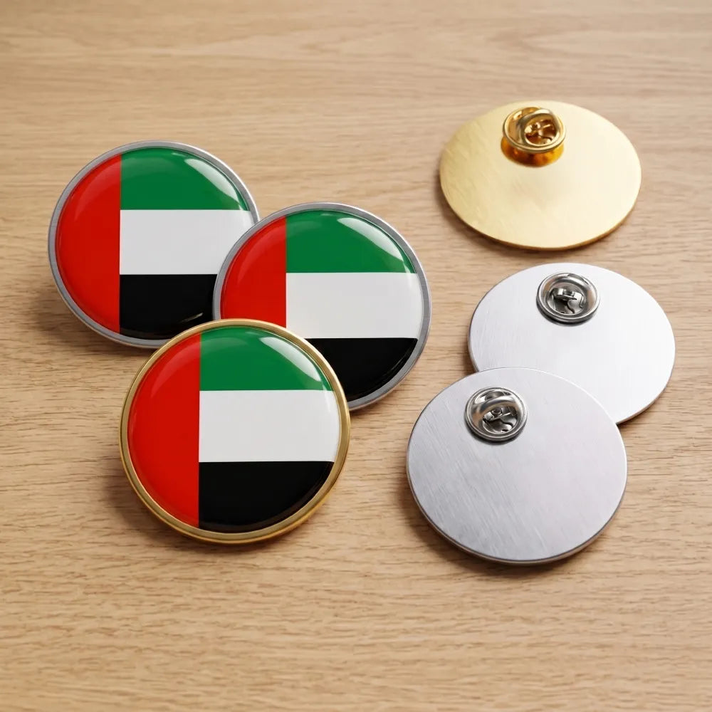 Round Flat Metal Badges 30mm with Butterfly Clutch Attachment