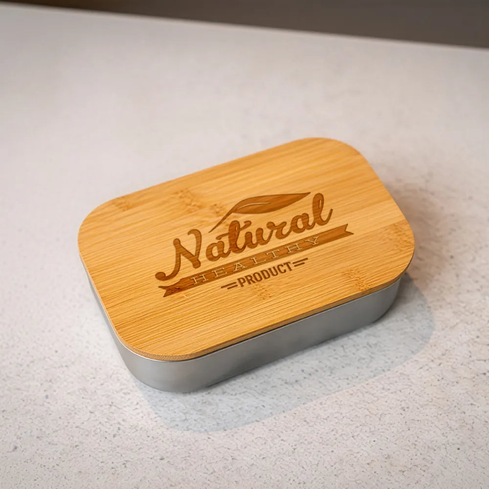 Stainless Steel Lunch Box with Bamboo Lid & Strap