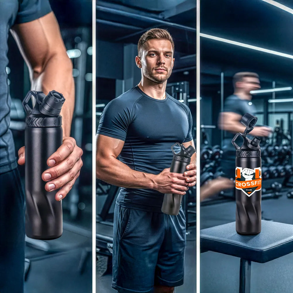 Stainless Steel Water Bottles in Black Matte, Double Wall, 620ml
