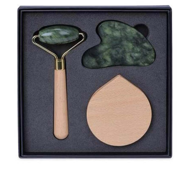 LUNA - Set of Jade Face Roller, Guasha and Mirror