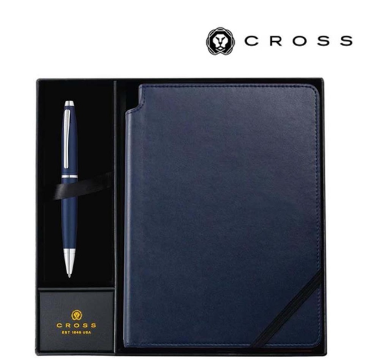 Cross Calais™ Metallic Blue Ballpoint Pen with Classic Blue Journal Gift Set