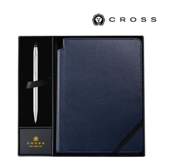 Cross Click™ Chrome Ballpoint Pen with Classic Blue Journal Gift Set
