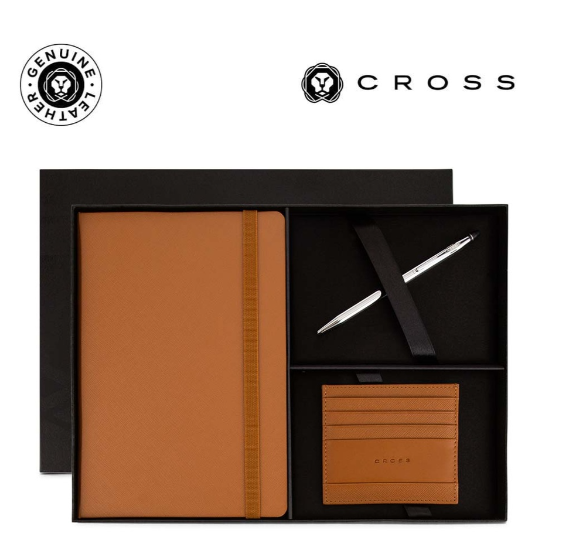 Cross Click™ Chrome Ballpoint Pen with Notebook and Cardholder Gift Set - Mocha