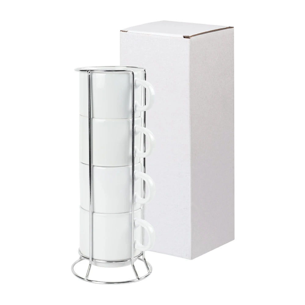 50 Set Ceramic Coffee Cups Set 4Pcs in Silver Metal Rack