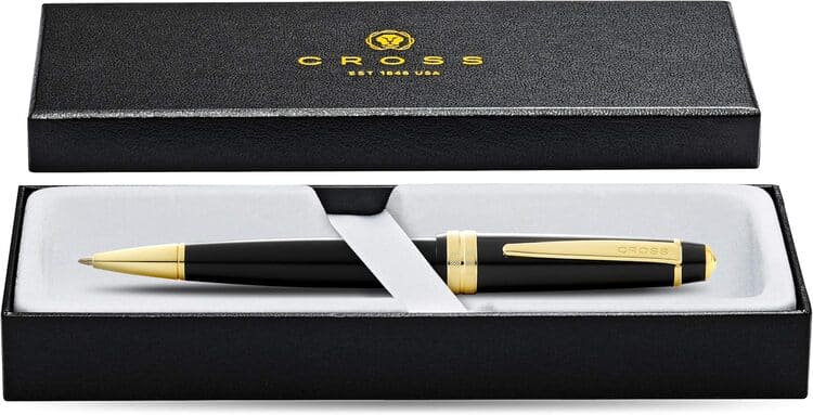 Cross Bailey Light™ Polished Black Resin and Gold Tone Ballpoint Pen (Blue Ink)