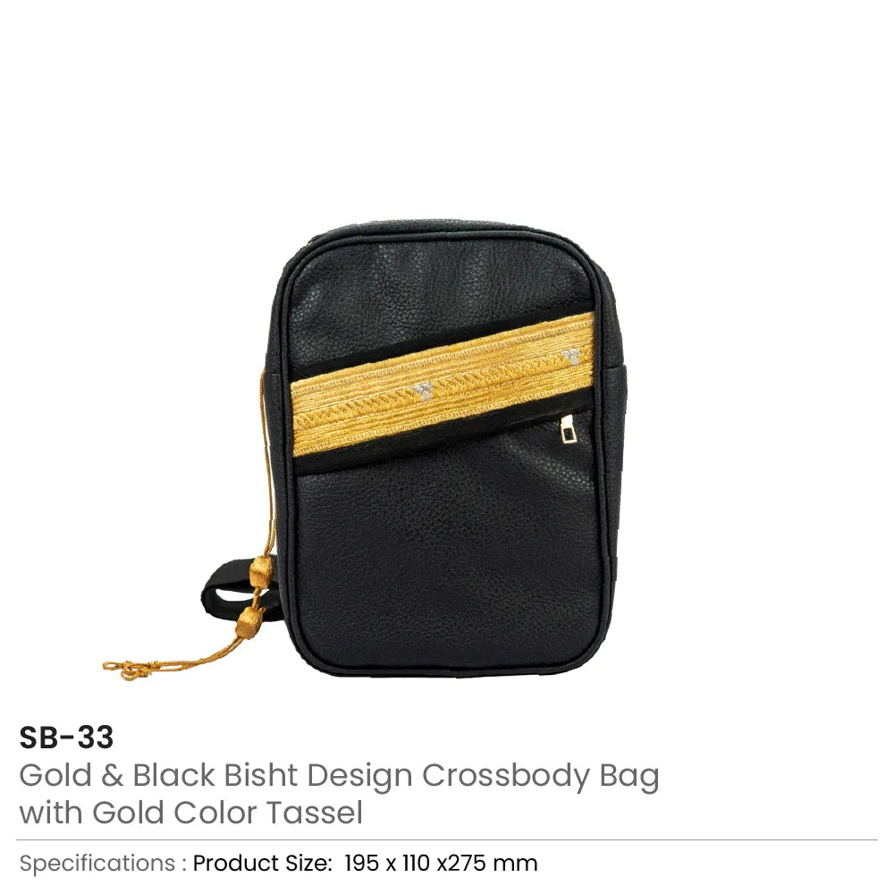 Gold tassel and zipper details of the Bisht design crossbody bag