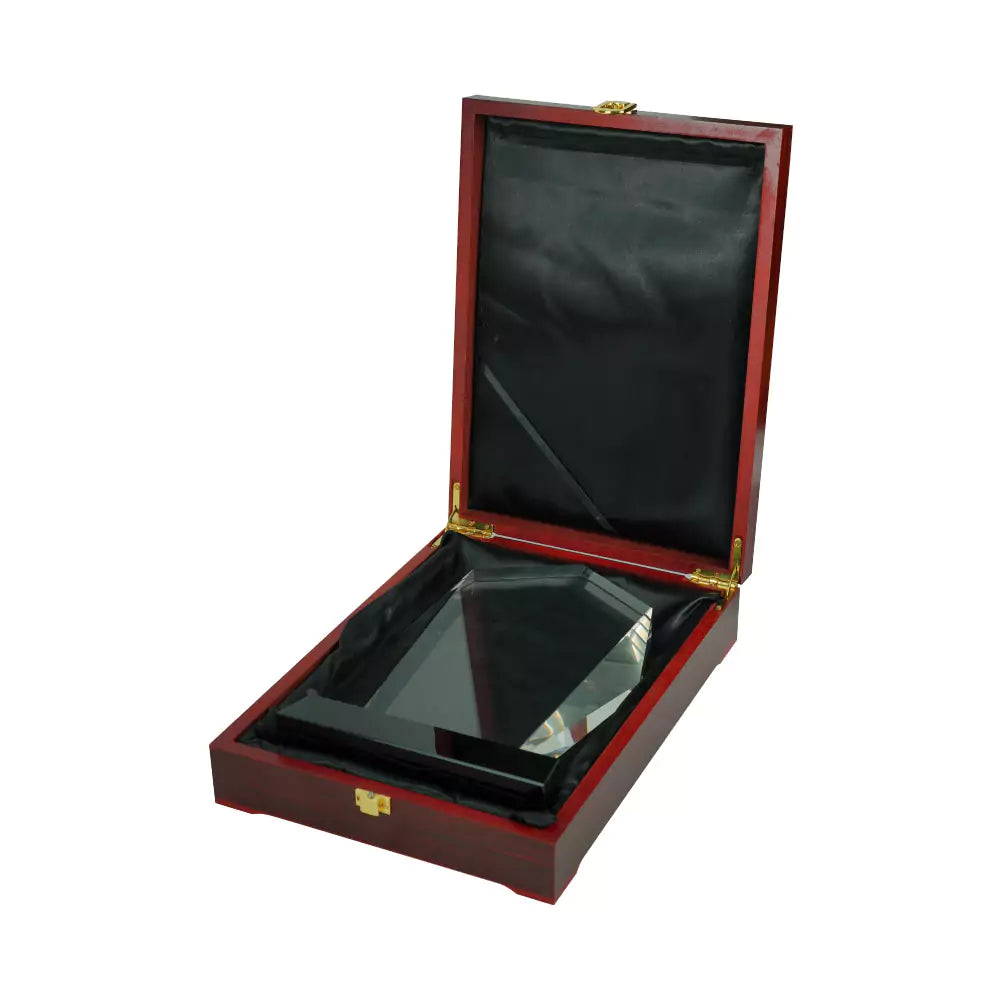 Crystal Award with Black Base in Wooden Box