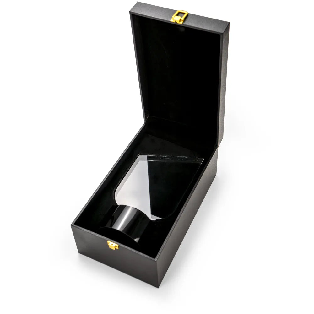 Crystal Trophy with Round Black Base in Premium Fiber Box