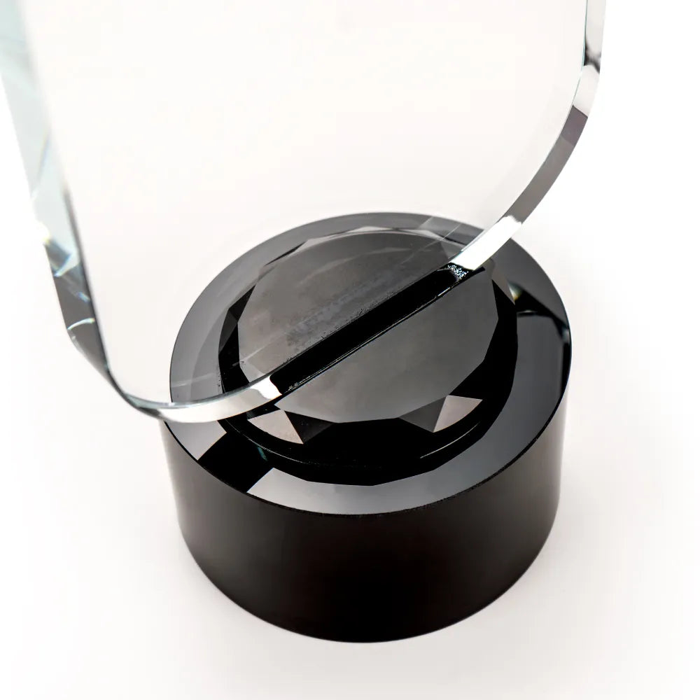 Crystal Trophy with Round Black Base in Premium Fiber Box