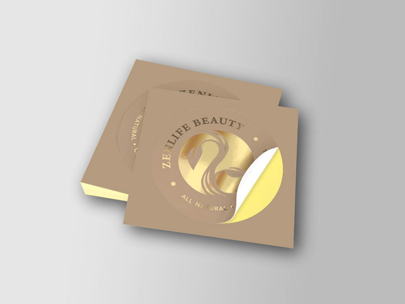 1000 Economy Custom Die Cut Gold Foil Stickers, Glossy Laminated, 80 GSM