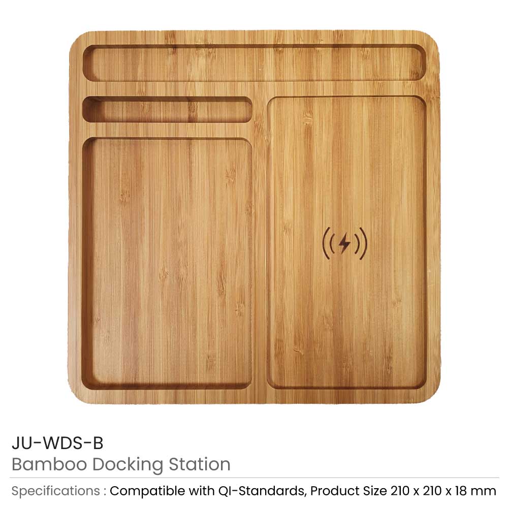 Bamboo 15W Wireless Desk Fast Charging Pad and Organizer