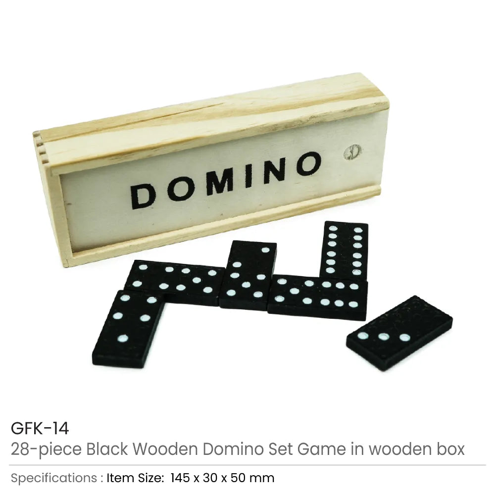 Domino Set Game in Wooden Slide Box – 28 Black Wooden Pieces