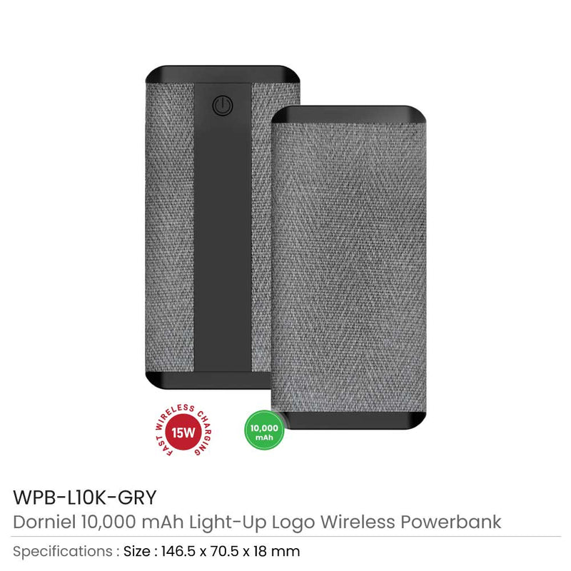 40 Dorniel Wireless Powerbank 10000 mAh with Light-up Logo