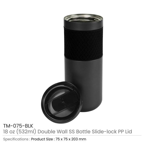 50 Double Wall SS Bottles Slide-Lock PP Lid 532ml