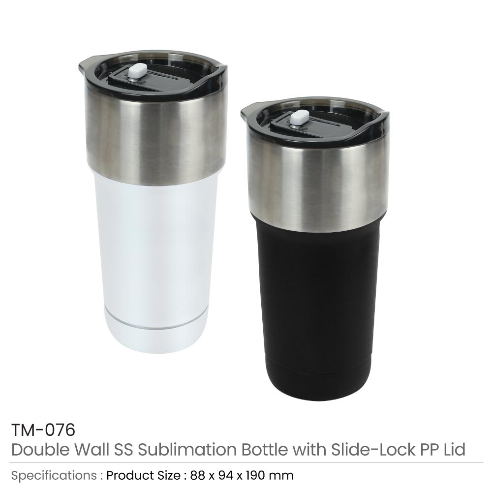 Double Wall SS Tumblers with Slide-Lock PP Lid 591ml