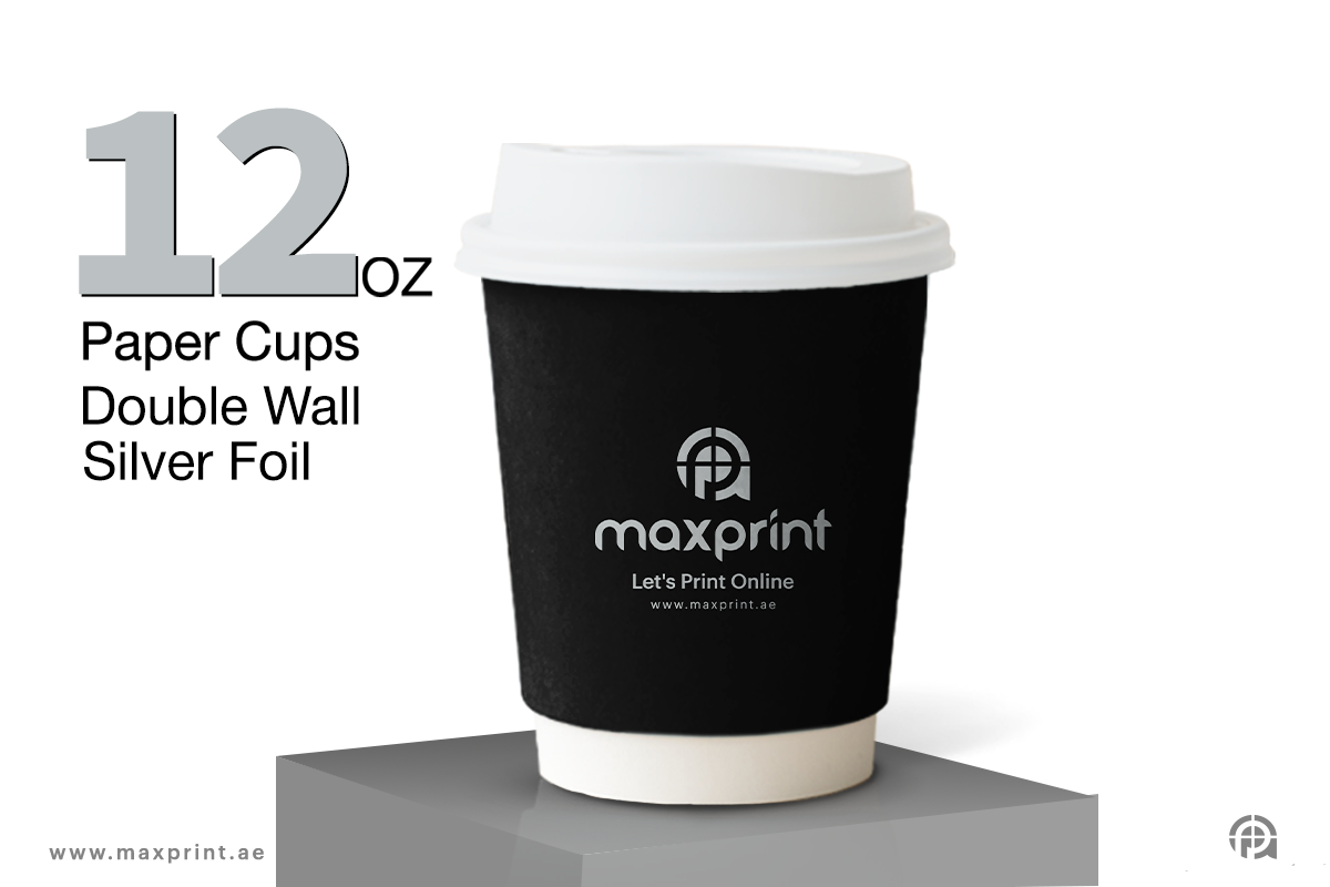 1000 Paper Cups Double Wall 12oz  Printing + Silver Foil