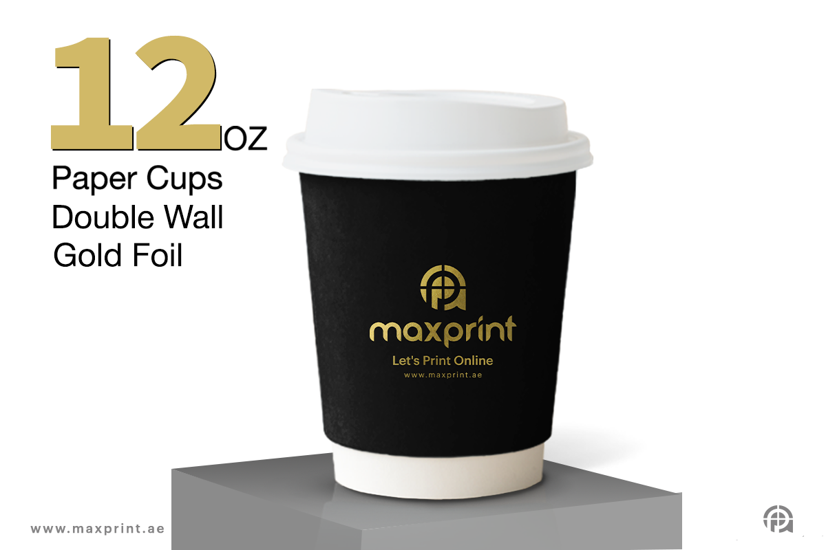 1000 Paper Cups Double Wall 12oz  Printing + Gold Foil