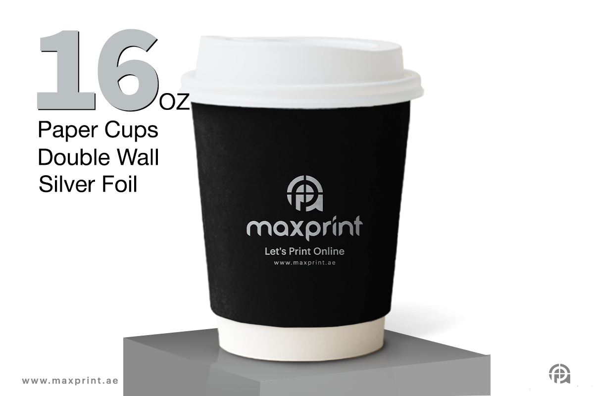 1000 Paper Cups Double Wall 16oz  Printing + Silver Foil