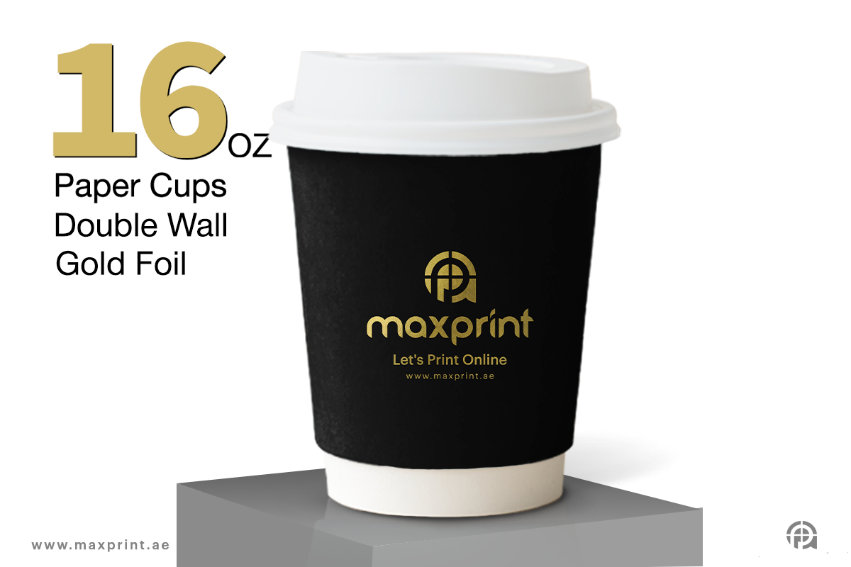1000 Paper Cups Double Wall 16oz  Printing + Gold Foil