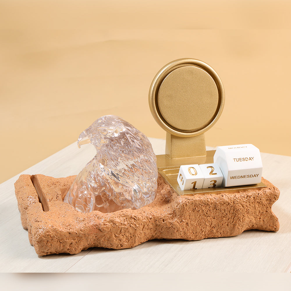 Regal Desk Piece — UAE-Crafted Crystal Falcon Head Desktop Organizer