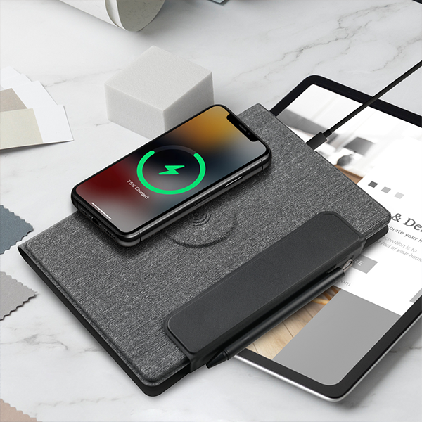 Flapnote Pen Dark Grey — Notebook with 5W Magnetic Wireless Charger