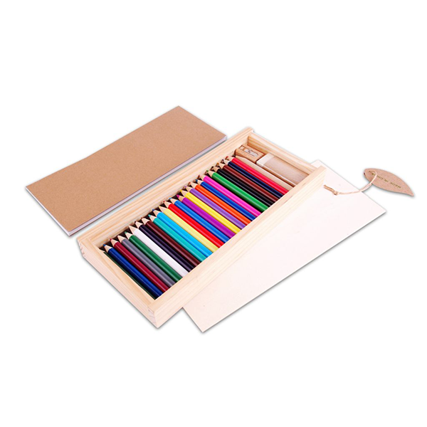 Wooden Case Drawing Set — Complete Art Kit with 24 Color Pencils