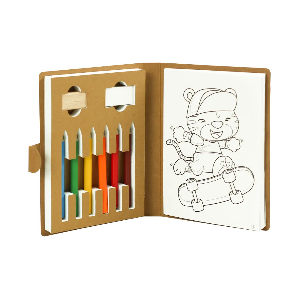 50 Eco-Friendly Drawing Pad Set with Colored Pencils, Sharpener & Eraser