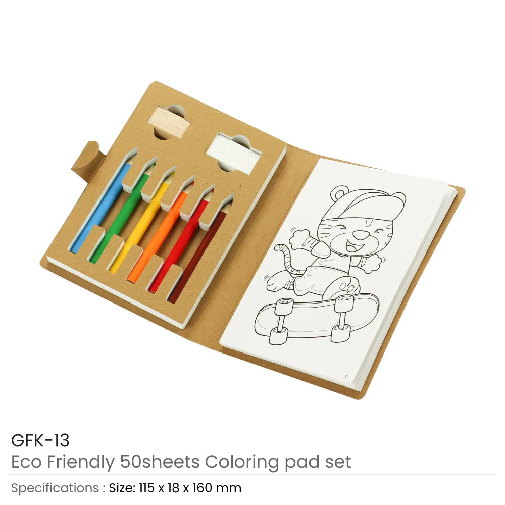 50 Eco-Friendly Drawing Pad Set with Colored Pencils, Sharpener & Eraser