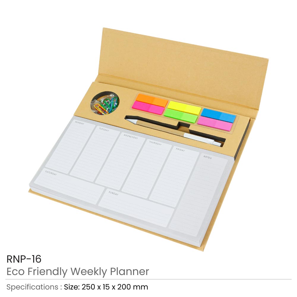 50 Eco-Friendly Weekly Planner Kit with Pen, Clip, Sticky Notes