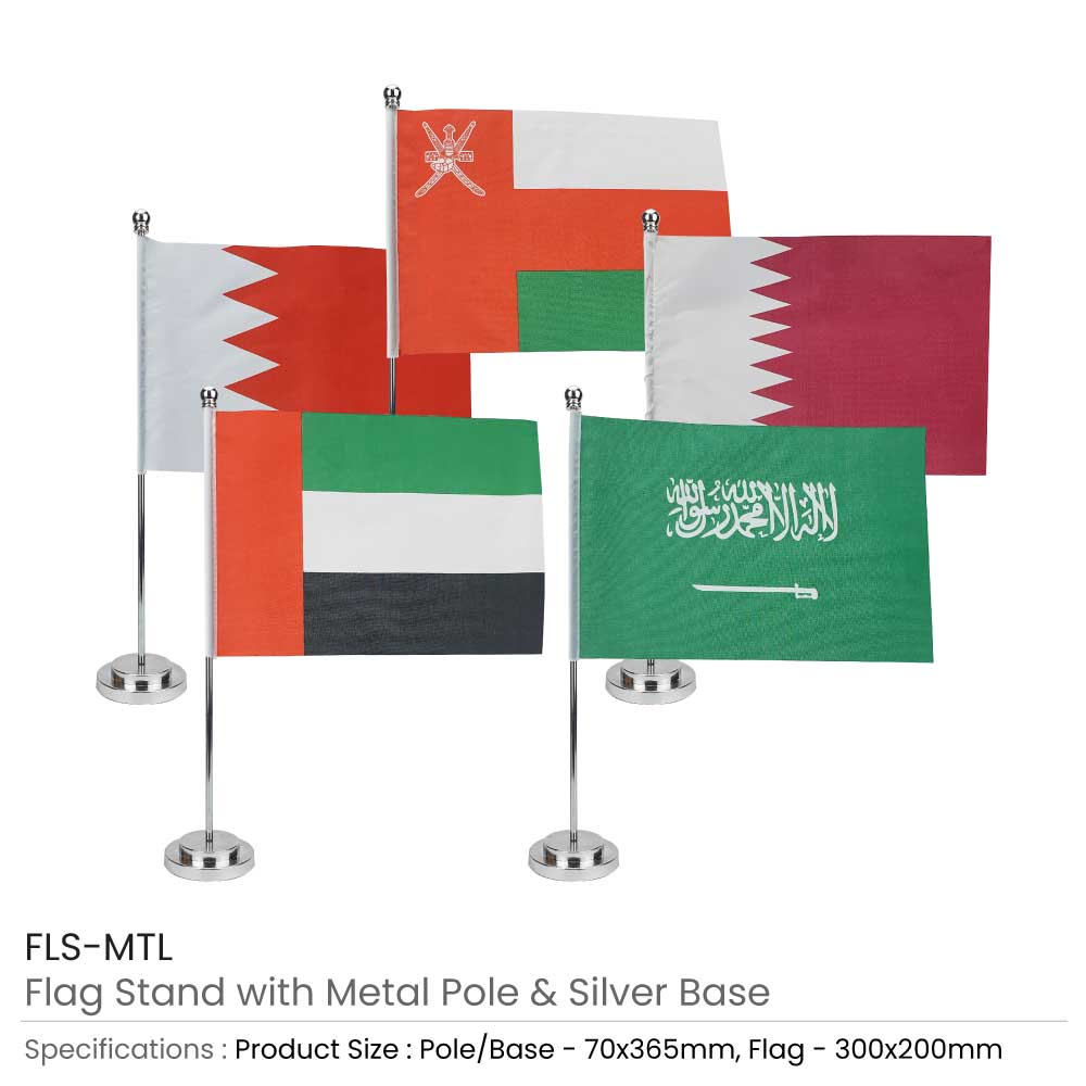 Flag with Metal Pole & Silver Plated Plastic Base