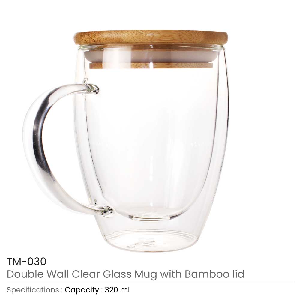 Double Wall Clear Glass Mug with Bamboo Lid