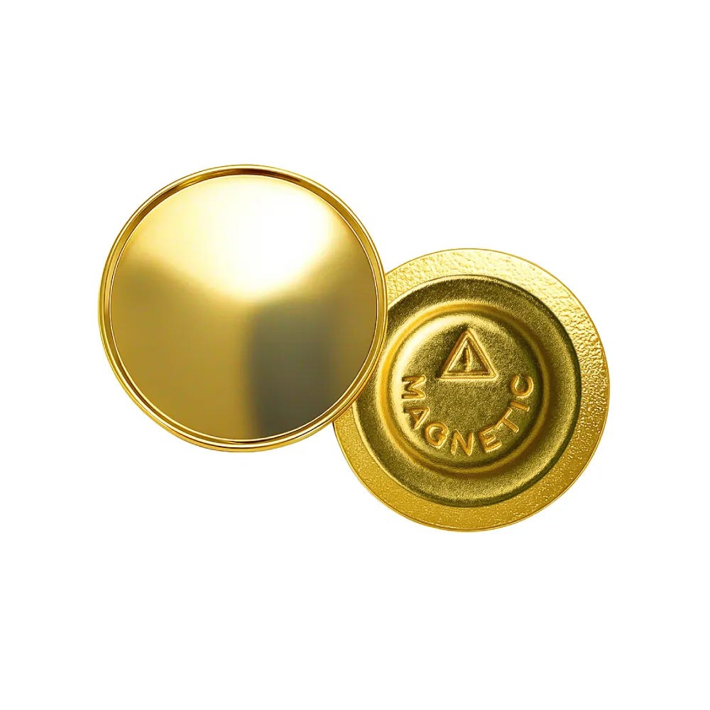 Gold Round Metal Badges with Magnet Attachment
