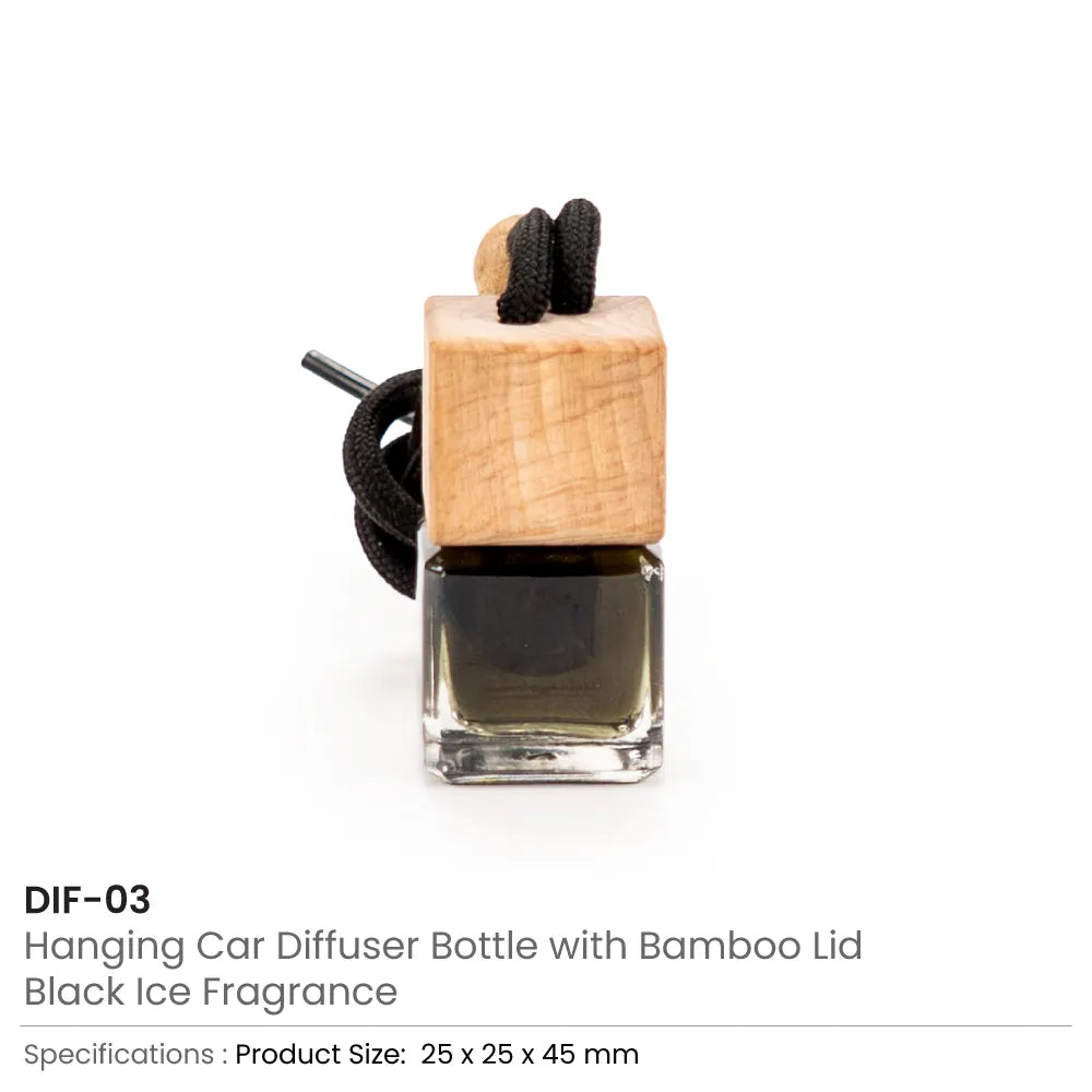 Hanging Car Diffuser Bottle with Bamboo Lid – Black Ice Fragrance